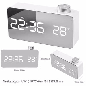15.5*4.1*8.7cm Digital LED Mirror Alarm Clock With Snooze And Temperature Function, Luminous Bedside Alarm Clock White
