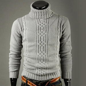 Male Pullovers Casual Slim Sweaters Solid High Lapel Jacquard Hedging Turtleneck Sweater Gray/XL