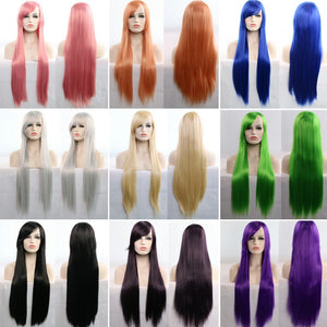80cm Long Straight Cosplay Wigs Bangs Costume Cartoon Role Hairpiece Wig Synthetic Hair White