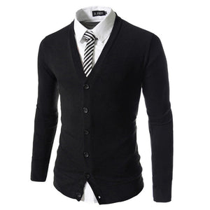 Men Cardigan Fashion Casual Slim Sweaters Business V-Neck Knitted Sweater Black/M