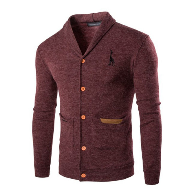 Men Cardigan Korean Version Casual Slim Sweaters Turn-down Collar Knitted Sweater Gray/M