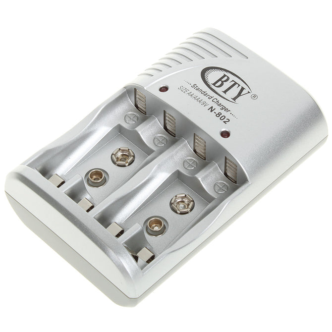 Multi-Function Charger for AA/AAA/9V Ni-MH/Ni-Cd Rechargeable Batteries - Silver + Dark Gray