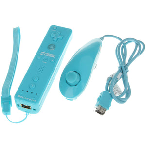 Remote Controller w/ MotionPlus&Silicone Sleeve+Nunchuck for Wii -Blue