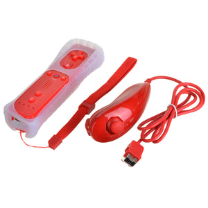 Remote Controller w/ Silicone Sleeve + Nunchuck for Wii - Red