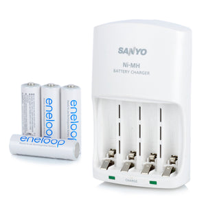 SANYO AA/AAA Battery Charger + 4 x Rechargeable 1.2V 1900mAh Ni-MH AA Batteries (100~240V)