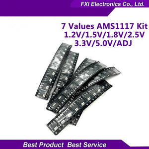 70pcs AMS1117 Voltage Regulator Kit 1.2V/1.5V/1.8V/2.5V/ 3.3V /5.0V/ADJ AMS1117-3.3V AMS1117-3.3 AMS1117-5.0 7 Values Each 10PCS 70pcs