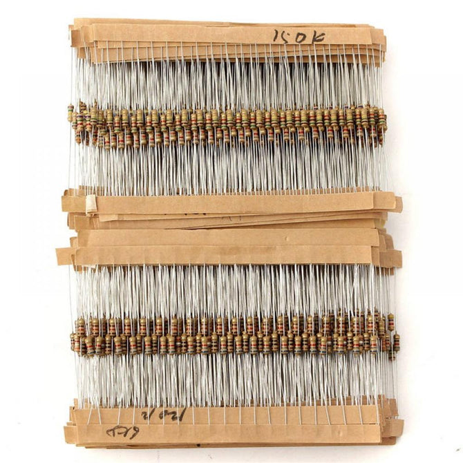 1500pcs 1/4W Power Carbon Film Resistors Assorted kit 75Values (1 ohm~ 10M ohm) Resistance 5% Tolerance Resistor Pack