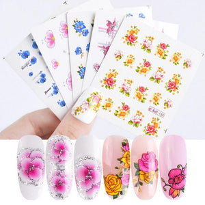 55pcs Flower Glitter Nail Sticker Water Transfer Decal Decoration DIY Adhesive Tips Manicure Nail Art Decals 55pcs Flower Glitter Nail Sticker