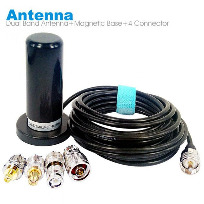 Walkie Talkie Car Radio Dual Band VHF UHF Antenna PL259 5M Coaxial Cable Magnetic Mount Base and  BNC Connector Black