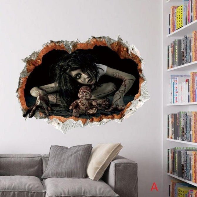 Halloween Decoration 3D Ghost Wall Decals Removable Scary Wall Stickers Wall Art Mural Decor Multi Style Optional D