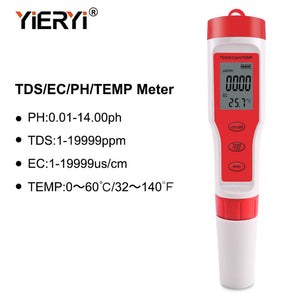 yieryi New TDS PH Meter PH/TDS/EC/Temperature Meter Digital Water Quality Monitor Tester for Pools, Drinking Water, Aquariums