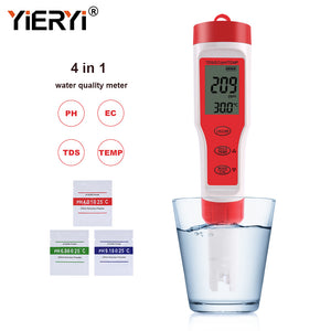 yieryi New TDS PH Meter PH/TDS/EC/Temperature Meter Digital Water Quality Monitor Tester for Pools, Drinking Water, Aquariums