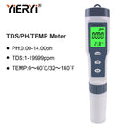 yieryi New TDS PH Meter PH/TDS/EC/Temperature Meter Digital Water Quality Monitor Tester for Pools, Drinking Water, Aquariums